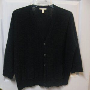 EILEEN FISHER Navy Cotton Cardigan 3/4 Sleeve Size XS